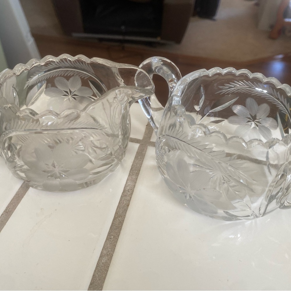 Vintage Crystal Cut Cream and Sugar Set